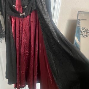 Devil Fashion Black and Red vampire cloak w standing collar